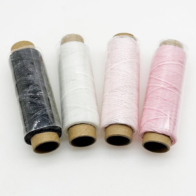 4 PCS Leather Sewing Waxed Thread, Each of 33 Yards 150D Sewing Thread Cord for Leather Craft DIY Supplies, Shoes Repairing, Black, White, Light Pink and Pink