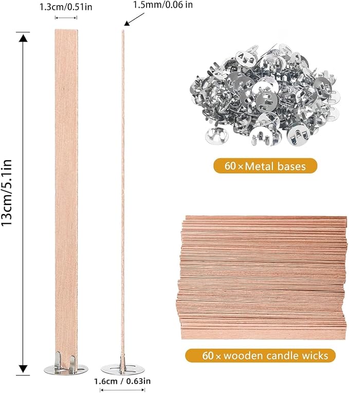 120 Pcs Thickened Wood Candle Wicks, 5.1 X 0.5 X 0.06 Inches Naturally Smokeless Wood Wicks for Candle Making. (60 Candle Sets)