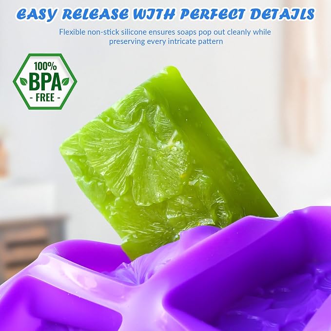 HKNMTT 2Pcs Soap Molds Silicone 3D Rectangle Flower Pattern Silicone Mold | 4-Cavity Floral Molds for Handmade Soap Shower Steamer Bath Lotion Shampoo Chocolate Bars DIY Craft Non-Stick Food Grade