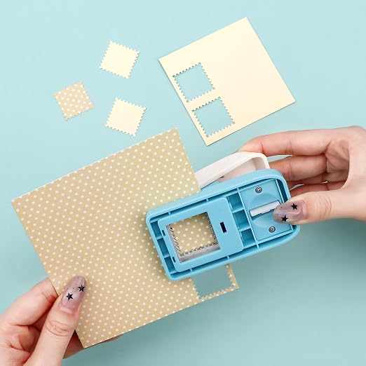 2 Pcs Square Stamp Punch, 1.5 Inch & 1 Inch Stamp Puncher, Stamps Shaped Paper Punch, Lever Postcard Paper Punches for Crafting, Journal Postage Stamps Cutter Hole Punches for Scrapbooking Journaling