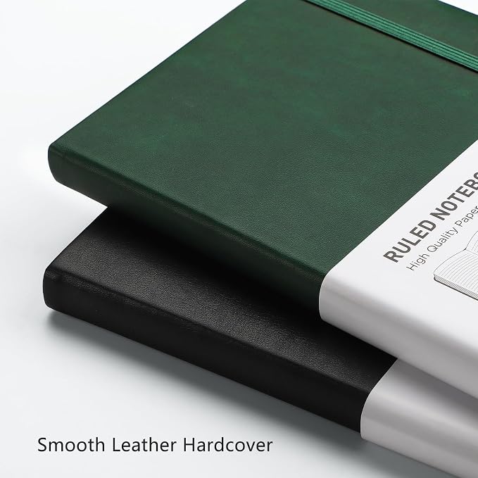 RETTACY Lined Journal Notebook, 192 Numbered Pages, A5 Size (5.7'' x 8.3'') | Leather Hardcover, 100 GSM Thick Paper, for Men & Women, Journaling, Writing, Work & Office (Dark green)