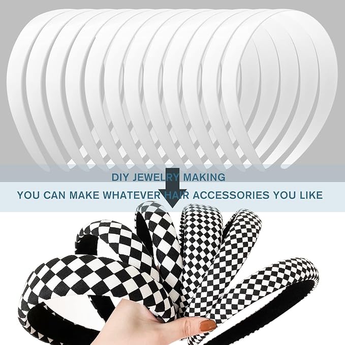 VOKOY 12 PCS White Plastic Headbands, 1 Inch Wide No Teeth Hair Bands for Girls & Women, Blank DIY Plain Headbands for Crafts