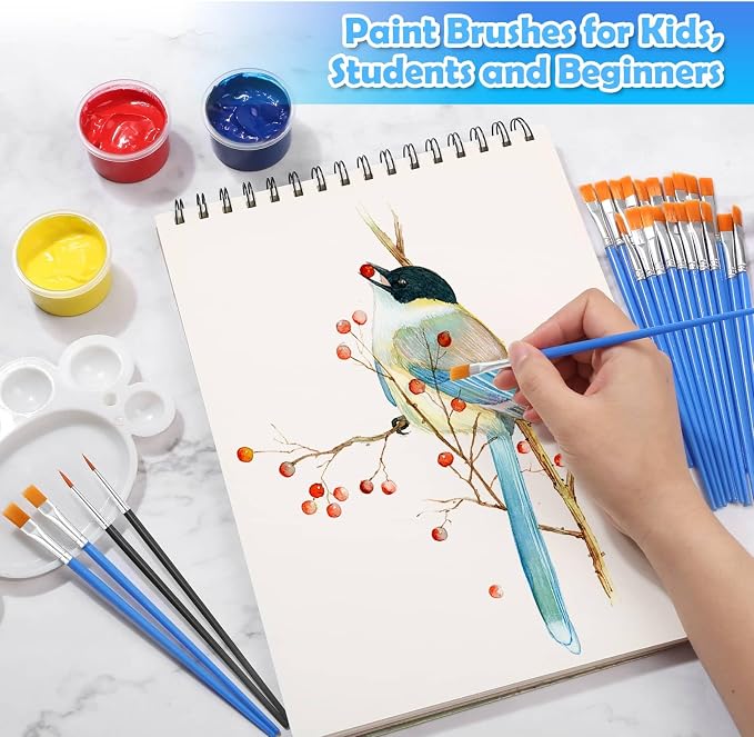 70Pcs Paint Brushes Small, Flat and Round Tip Paint Brushes for Kids Classroom Craft Nylon Hair Paint Brush for Acrylic Water Color Canvas Face Painting