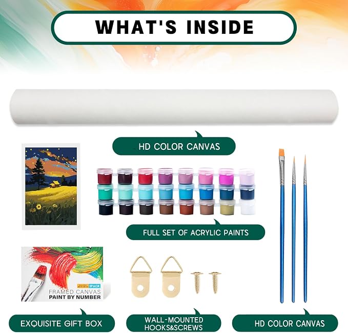 Framed Paint by Numbers Kit for Adults Beginner, Starry Night Easy Adult Paint by Number Kits on Canvas, DIY Acrylic Watercolor Landscape Oil Paint by Number for Adults for Home Decor Gift 8x12 Inch