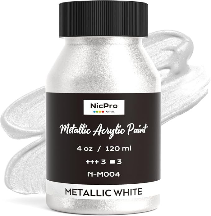 Nicpro Metallic Pearl White Acrylic Paint, 4oz/120ml Pearlescent Paint