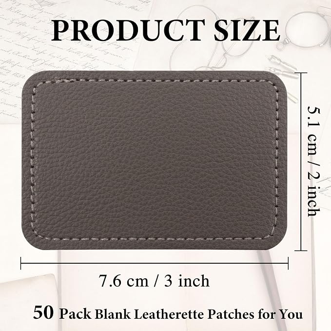 50 Pack Blank Leatherette Hat Patch with Adhesive, Rectangle Laserable Leatherette Patch, Faux Leather Patches for Hats Custom Fabric Repair Sew Laser Supplies (Taupe)