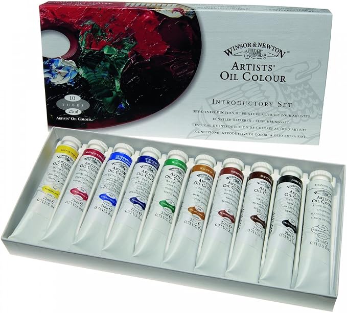 Winsor & Newton Artists' Oil Colour Paint Introductory Set, Ten 21ml Tubes, Crimson,Yellow,Green, 0.7 Fl Oz (Pack of 10) | Formulated with the finest pigments with excellent tinting strength; use thickly or thin to a very fine glaze.