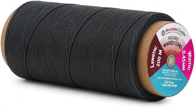 Mandala Crafts 200M 0.45mm Charcoal Round Waxed Thread for Leather Sewing