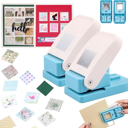 BAOFALI 2Pcs/Set Stamp Puncher 1 Inch Square Hole Punch & 1 Inch Square Postage Stamps Punches Lever Action Paper Punches for Crafting Scrapbooking DIY Card Making Arts Crafts Supplies