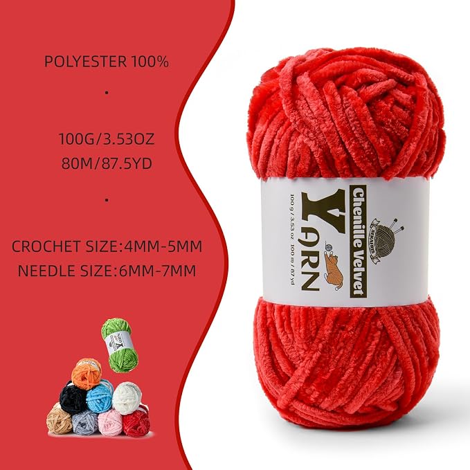 Chenille Crochet Red Yarn 4 Pack