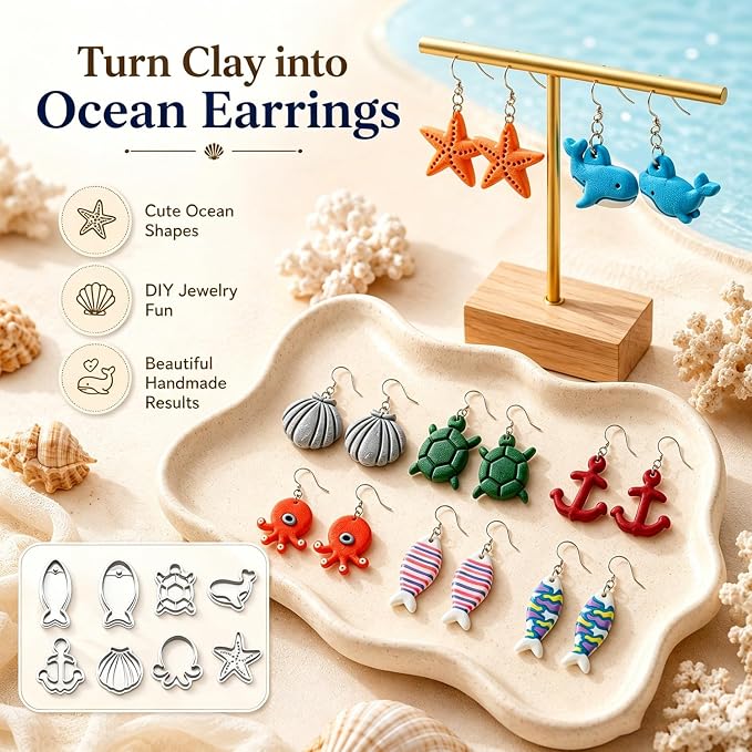 9PCS Ocean Theme Polymer Clay Cutters for Earrings