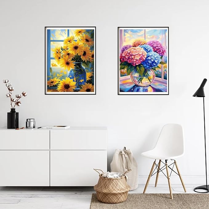 DOZEEZOP 4-Pack Diamond Art Kit for Adults, 5D Diamond Painting 12x16 Inch | Flowers pictures, Full Round Drills, Home Wall & Shelf Decor, Beginner-Friendly DIY Craft, Stress Relief, All-Occasion Gift
