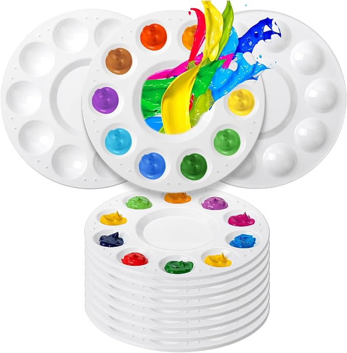 Mr. Pen- Round Paint Tray Palettes, 8 Pack | Plastic White Palettes for Students, Kids, Paint Holder, DIY Craft Class, Painting