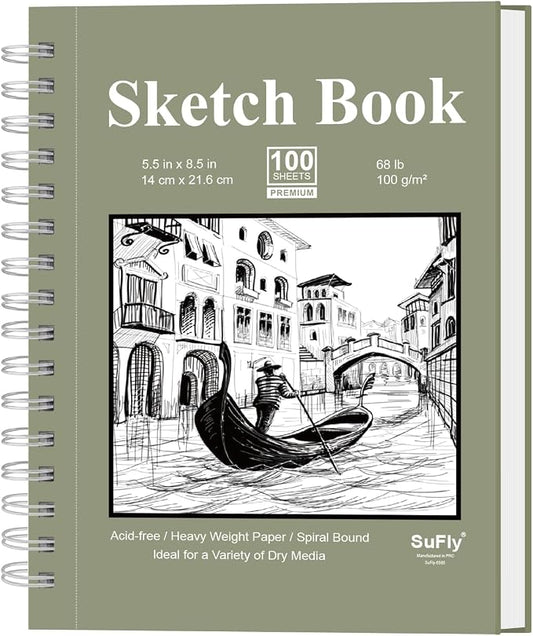 SuFly Small Sketchbook, Sketch Book 5.5 X 8.5, Pack of 1 (68lb/100gsm), 100 Sheets Artist Sketch Pad, Acid Free Drawing Paper, Art Paper for Drawing and Painting & Adults.