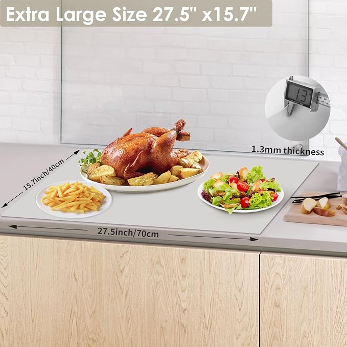 Extra Large Silicone Table Mat, Food-Grade Silicone Mat for Crafts Kids Placemat Desk Countertop Waterproof Protector Heat Insulation Kitchen Pastry Rolling Dough Pad, 27.6 x 15.7'' Light Gray, 1 Pack