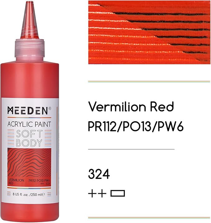 MEEDEN Soft Body Acrylic Paint: Vermilion Hue Matte Finish 250ml/8.45oz