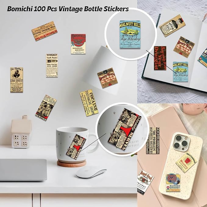 100 Pcs Vintage Wine Bottle Stickers,Liquor Bottle Lable Stickers