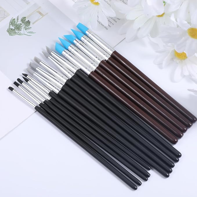 15 Pack Silicone Paint Brushes for Crafts, Rubber Tip Silicone Brushes for Resin Clay Sculpting Tools Modeling Dotting Tool Pottery Craft Use for DIY Handicraft, Head Rubber Paint Pens, 5 Shapes Head