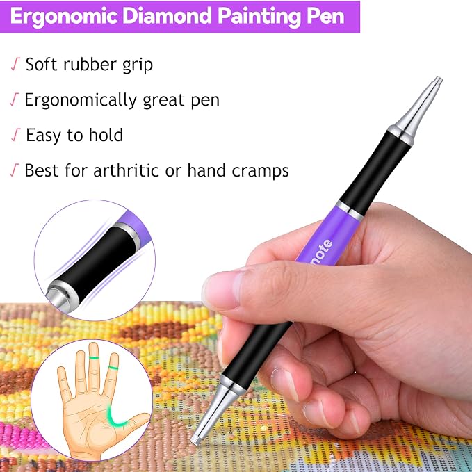benote Ergonomic Diamond Art Painting Pen, Upgrade Dual Rubber Metal Screw In Tip Round And Square Drill Pen for DIY Craft 5D Diamond Paint - B10 Purple