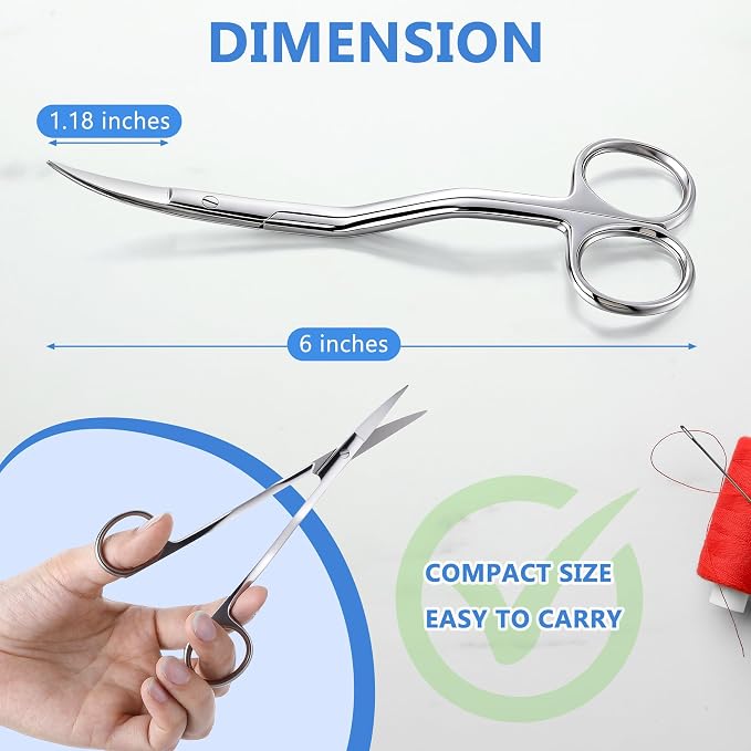 Therwen 6" Bent Handle Curved Embroidery Scissor,Appliqué Scissor, Silver