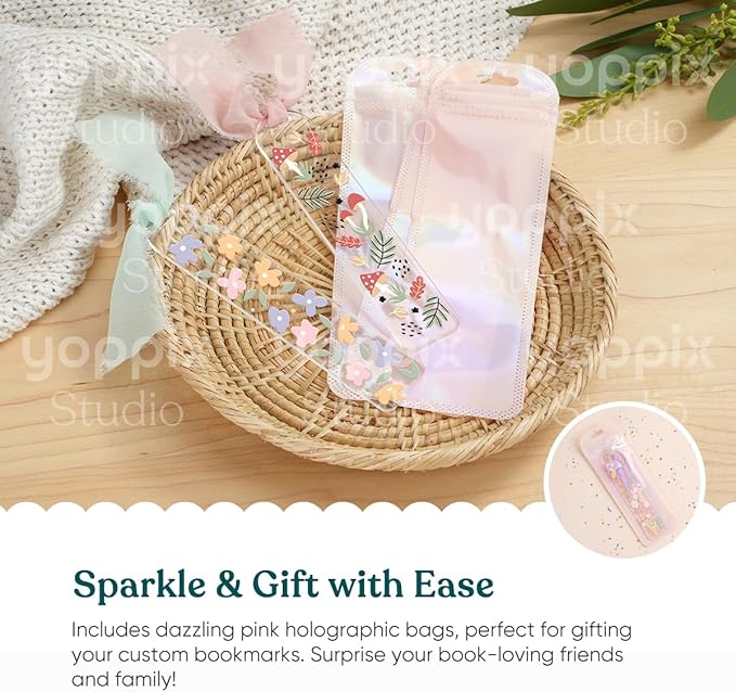 180 Pcs Acrylic Bookmark Blanks- 20 Set Bookmark Making Kit with 20 UV DTF Stickers About Floral Theme 20 Tassels 20 Ribbon 80 Bookish Stickers for DIY Your Crafts Gift for Book Lover