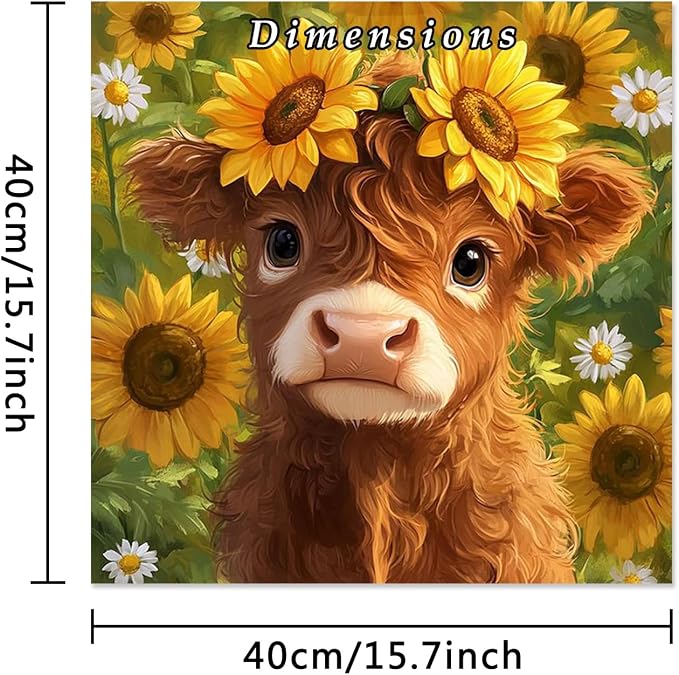 MBNTJHT Highland Cow Paint by Numbers Kit for Adults,Cute Cow and Flowers Paint by Number Kits on Unframed Canvas,DIY Watercolor Acrylic Art Painting Kits for Home Decor Gifts 16X16 Inch.