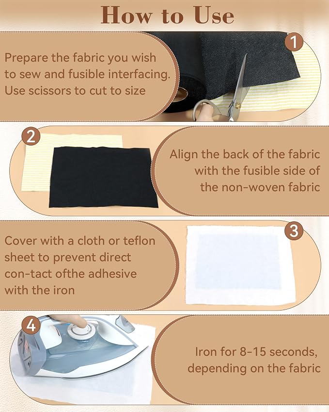 FIVEIZERO Medium Weight Non-Woven Fusible Interfacing for Sewing-12in×30yd
