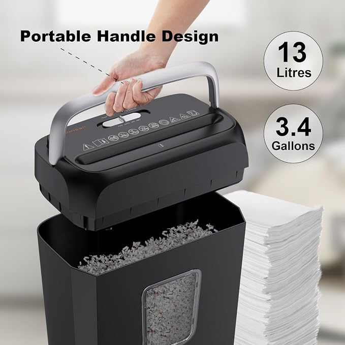 Bonsaii 5-6 Sheet Cross Cut Paper Shredder for Home use, 3.4 Gal Bin | P-4 Security Level, Shreds Credit Cards, Staples & Paper Clips, with Portable Handle, Small Shredder for Home Office