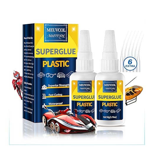 Super Glue for Plastic 100g, Plastic Glue for Legos,Model, 3D Printing Repair & Miniatures, Fast Drying Heavy Duty Adhesive for PLA, ABS, PVC, Acrylic, Car, Includes 6 Precision Micro-Tips
