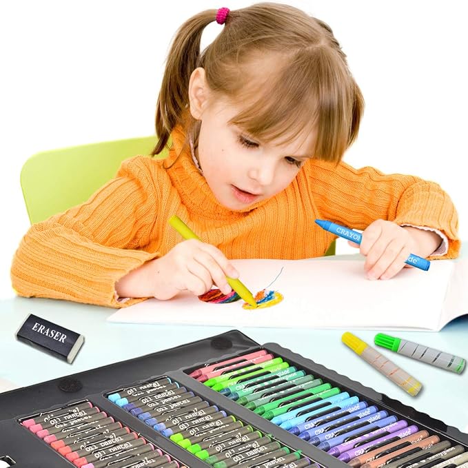 Sunnyglade 185 Pieces Double Sided Trifold Easel Art Set Art Supplies Black | Art Kit Drawing Art Box with Oil Pastels, Crayons, Colored Pencils, Markers, Paint Brush, Watercolor Cakes, Sketch Pad