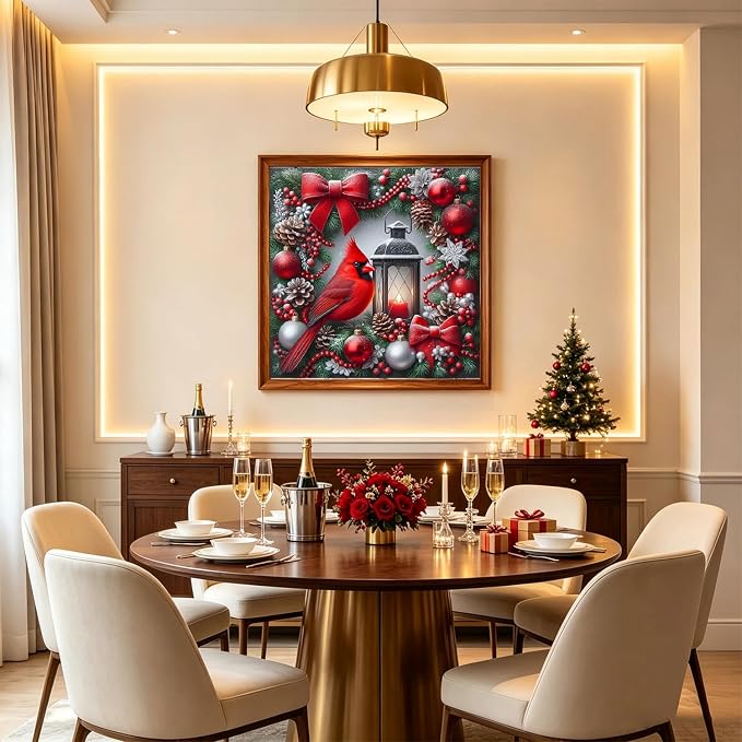 Christmas Cardinal Diamond Art Kits for Adults, 5D DIY Diamond Painting for Adults Beginners, Diamond Dots Kits Gem Arts Crafts for Home Wall Decor 12x12 Inch