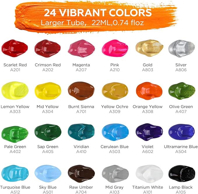 Acrylic Paint Set, Art Painting Supplies Kit with 24 Colors Acrylic Paints (22ML),Wooden Table Easel,Canvas,Painting Pads,10 Paint Brushes & Etc for Students, Artists and Beginner