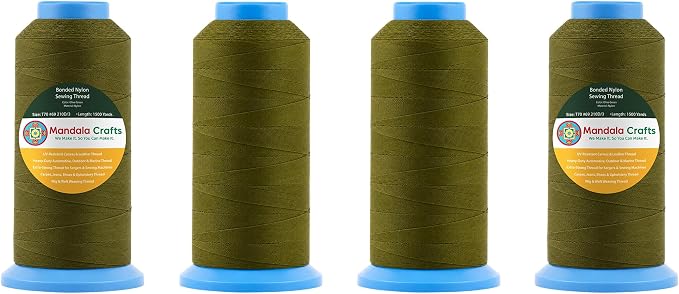 Mandala Crafts Size 69 210D T70 Olive Green Bonded Nylon Thread, 6000 YDs