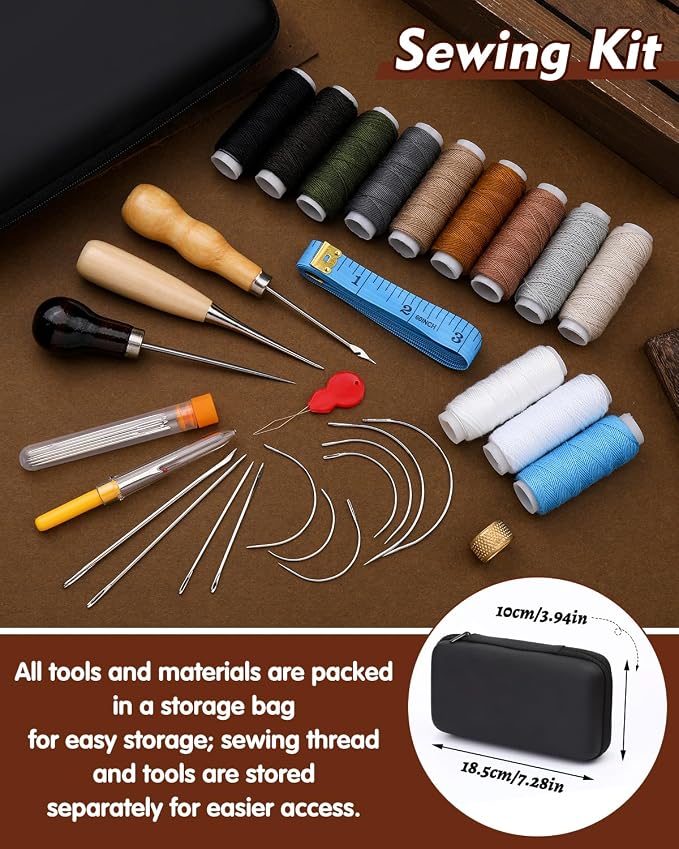 BAGERLA Heavy Duty Sewing Kit, Needle and Thread Kit with Upholstery Thread Needles Sewing Awl Seam Ripper for Car Seats Carpets Shoes Backpacks DIY Crafting