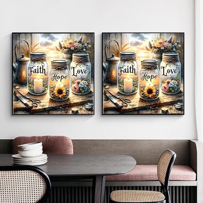 Faith Hope Love Wishing Bottle Paint by Number Canvas Kit for Adults | DIY Beginner Easy Paint by Number Kits ,Oil Paint by Color Acrylic Painting Home Wall Decor