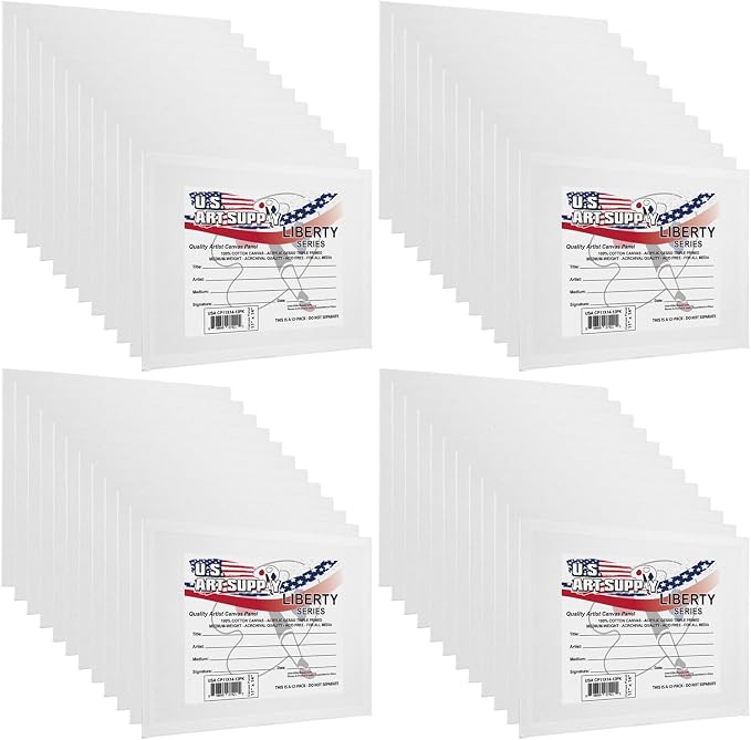 U.S. Art Supply 11 X 14 Inch Art Canvas Board Panels 48 Pack - 8 Ounce | Heavyweight Cotton Acid Free Canvases for Painting Acrylics and Watercolor (1 Case of 48 Single Canvas Painting Panels)