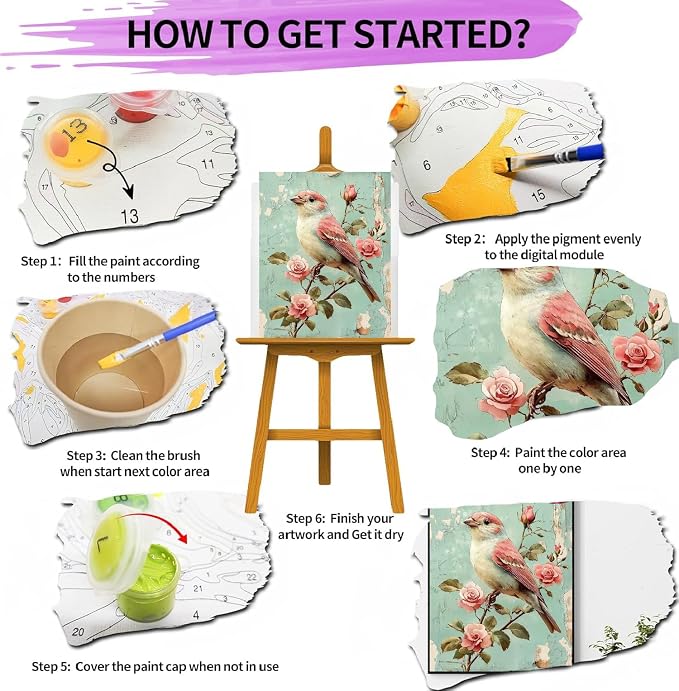 pchmcu Bird Flower Paint by Numbers Kits for Adults,Rose Paint by Number for Adults Beginner, Paint by Numbers Kits on Canvas Without Frame for Home Wall Decor 16x20inch