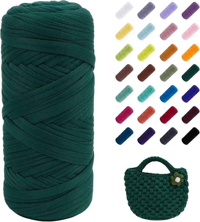 JeogYong T-Shirt Yarn, 200g/196ft Elastic Fabric Cloth Knitting T Shirt Yarn, Olive Green Thick Crochet Fabric Ribbon for Crocheting Bags/Baskets/Rugs, Home Decor, DIY Crafts