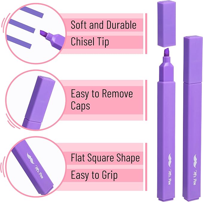 Mr. Pen- Aesthetic Highlighters No Bleed, 8 Pack, Assorted Colors | Chisel Tip, Cute Highlighters Assorted Colors for Journaling, Highlighting, Underlining, Fast Dry, Back to School Supplies