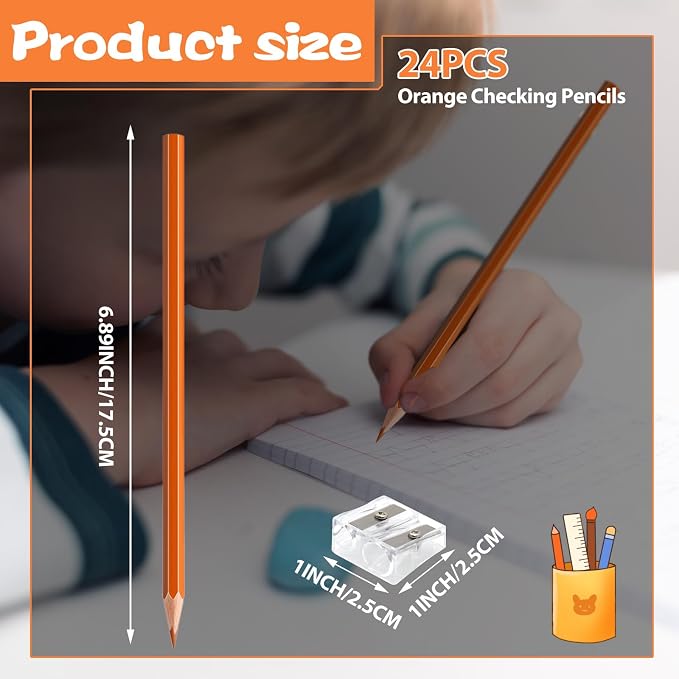 24 Pack Orange Colored Pencils for Kids, Pre-sharpened Art Pencils Back to School Supplies Set, Drawing Sketching Pencils for Students, Teachers, Classroom