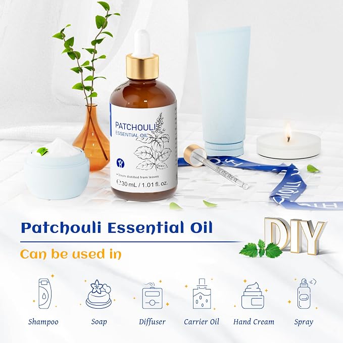 HIQILI Patchouli Essential Oil for Diffuser, Skin & Perfume