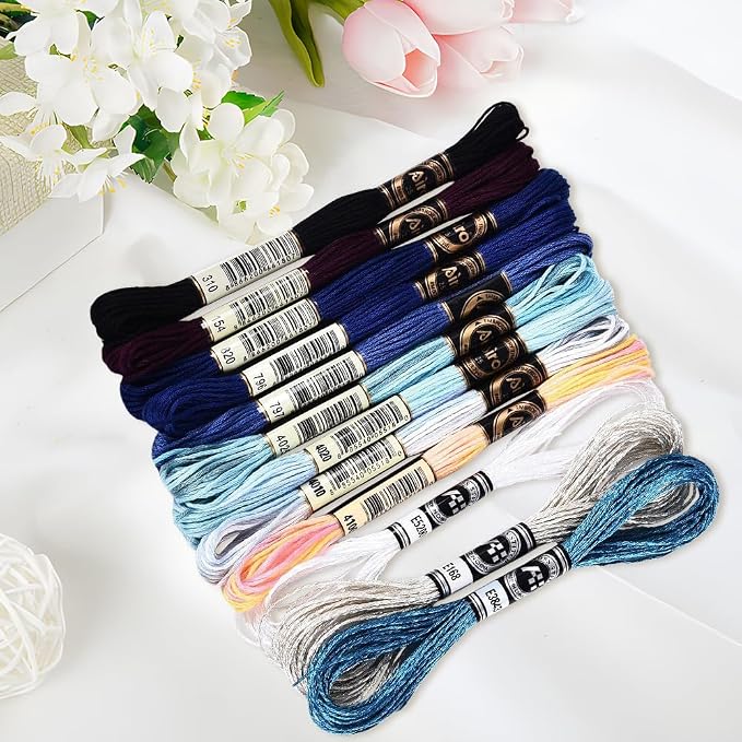 12 Skeins 105 Yards 6 Ply Embroidery Floss Blue Gradient Friendship Bracelet Variegated String Cord Mixed Color Cross Stitch Gradient Yarn Thread Set for Sewing Making Jewelry DIY Crafts