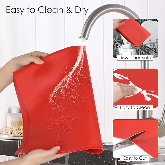 Extra Large Silicone Mats for Kitchen Counter, Food Grade Silicone Placemats for Kids, Nonstick Silicone Mat for Baking Crafts, Heat Resistant Pastry Mats for Rolling Dough Nonslip, 28''x15.7'' Red