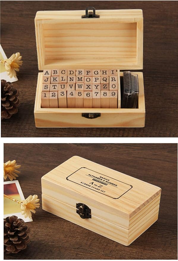 Pack of 36 Pcs Small Wooden Rubber Stamps 0.2 Inch of Letter and Number for DIY Craft Card and Photo Album (B)
