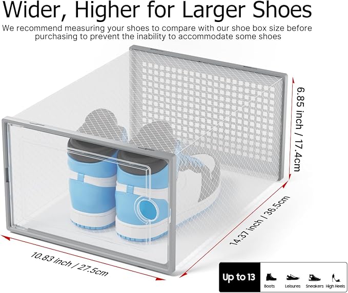 Kuject XX-Large Shoe Storage Boxes 12 Pack, Clear Stackable Shoe Organizer