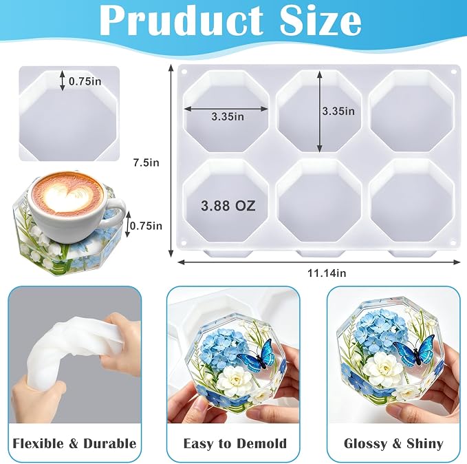 YOILES Deep Coaster Resin Molds Silicone,Epoxy Resin Molds | Octagon Silicone Molds for Resin Casting Craft Mold for Flower Preservation DIY Art(Octagon)