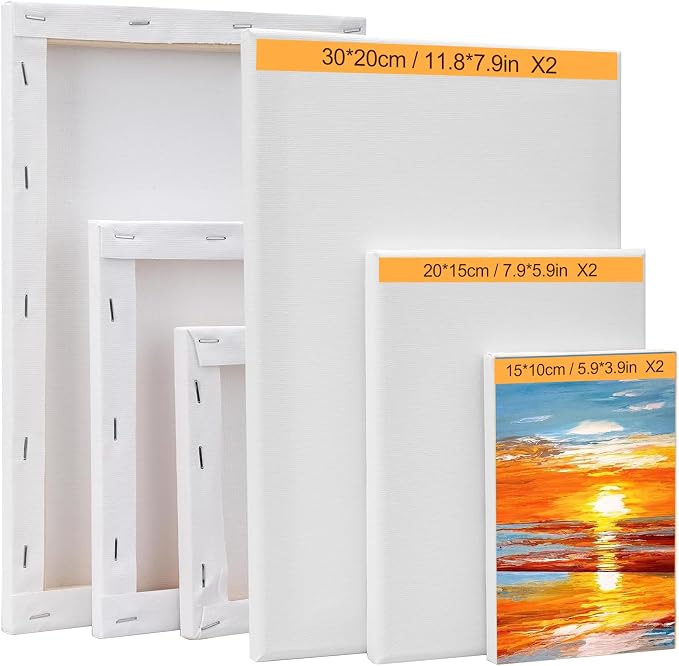 6-Piece Canvas Set for Painting – 11.8x7.9”, 7.9x5.9”, 5.9x3.9”, 7.9x7.9”, 5.9x5.9”, 3.9x3.9” Stretched Canvas Panels – White Artist Canvas Boards for Oil, Acrylic & Craft Painting (Model B)