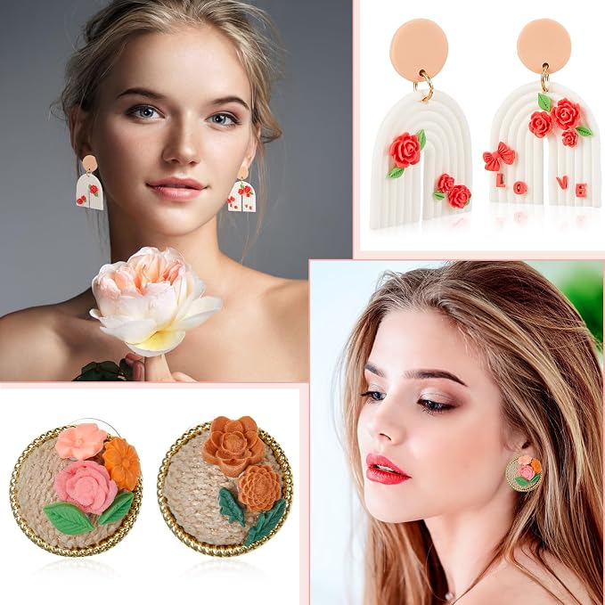 Zeyune 16 Pcs Summer Small Flower Polymer Clay Molds, Mini 3D Silicone Resin Casting Molds for Earring Making Jewelry DIY, Includes Alphabet, Flower, Heart and Bow Shapes(Daisy & Leaf)
