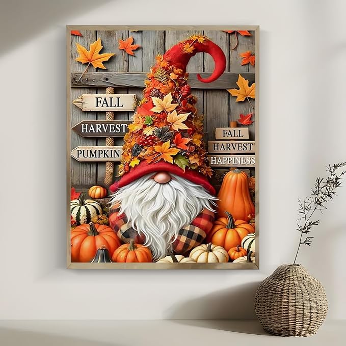 LKHMVCA Fall Gnome Pumpkin Leaf Paint by Number Kits for Adults, DIY Paint by Numbers Kits for Adults Beginners Without Frame, Acrylic Paint Canvas Painting Kits Art for Home Decor 16x20 Inch