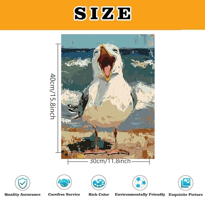 Fun Seagull Paint by Numbers Kit for Adults Framed Canvas, Frameworkless